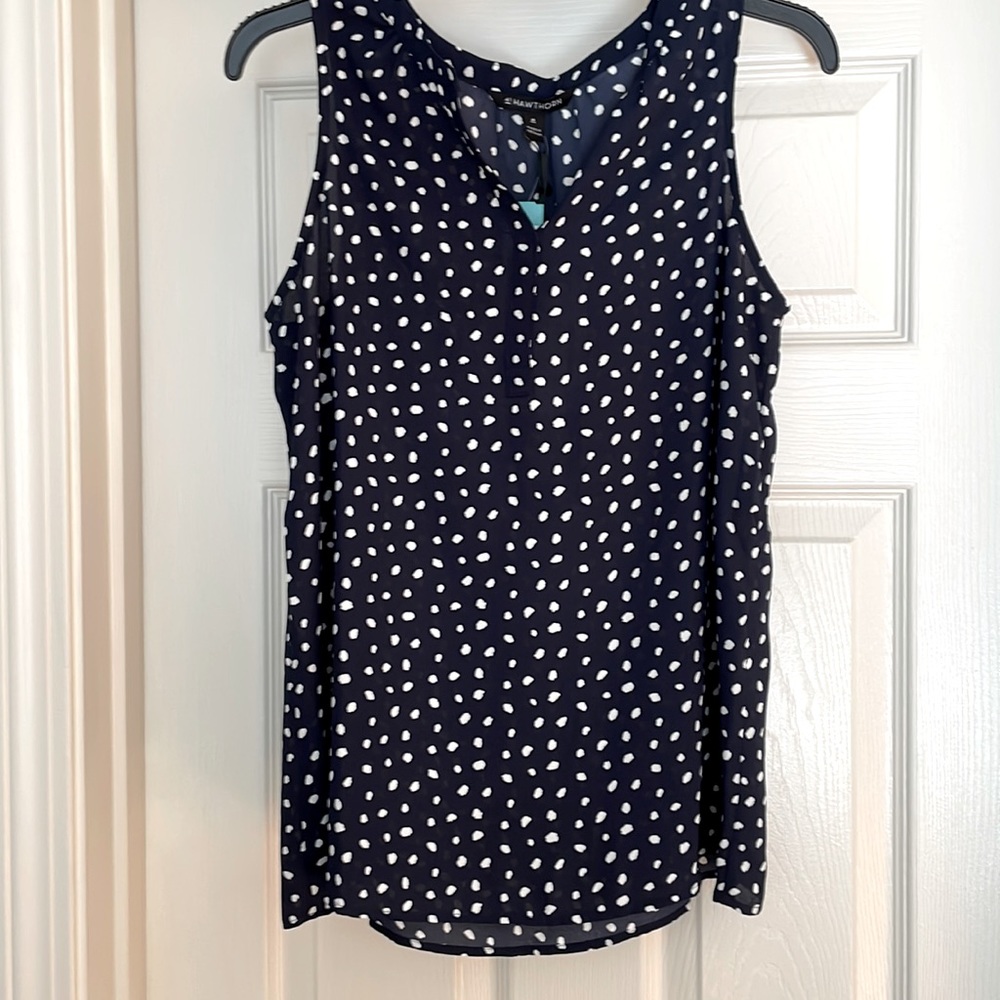 Polka Dot Split Neck Sleeveless Blouse